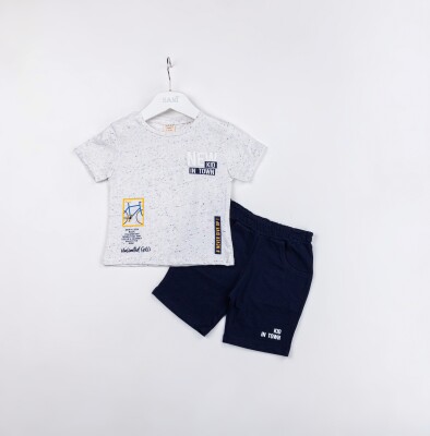 Wholesale Boys 2-Pieces T-shirt and Short Set 1-4Y Sani 1068-1216 Beyaz