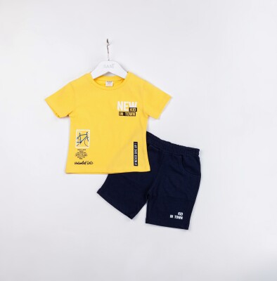 Wholesale Boys 2-Pieces T-shirt and Short Set 1-4Y Sani 1068-1216 Sarı