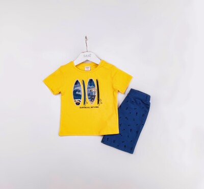 Wholesale Boys 2-Pieces T-shirt and Short Set 1-4Y Sani 1068-1217 Yellow