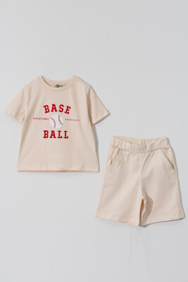 Wholesale Boys 2-Pieces T-shirt and Short Set 2-5Y Piop 2055-PE24-0128 Beige