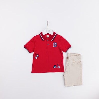 Wholesale Boys 2-Pieces T-shirt and Short Set 2-5Y Sani 1068-2356 Kırmızı