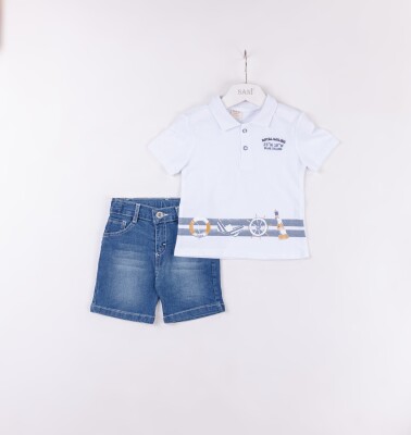 Wholesale Boys 2-Pieces T-shirt and Short Set 2-5Y Sani 1068-2363 White