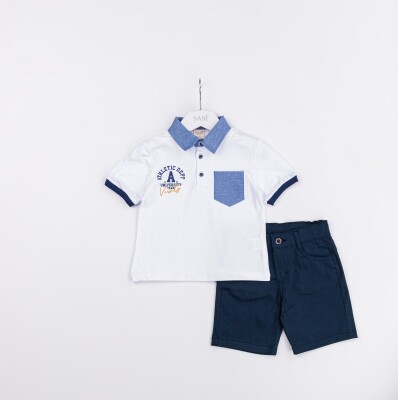 Wholesale Boys 2-Pieces T-shirt and Short Set 2-5Y Sani 1068-2364 Beyaz
