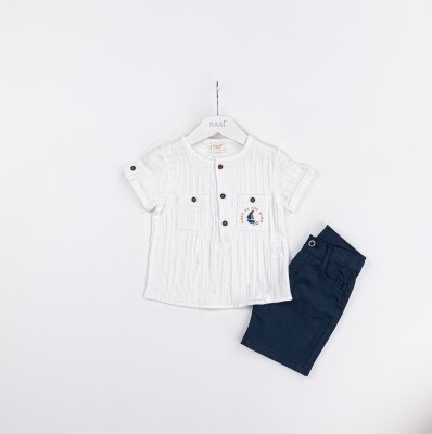 Wholesale Boys 2-Pieces T-shirt and Short Set 2-5Y Sani 1068-2377 White
