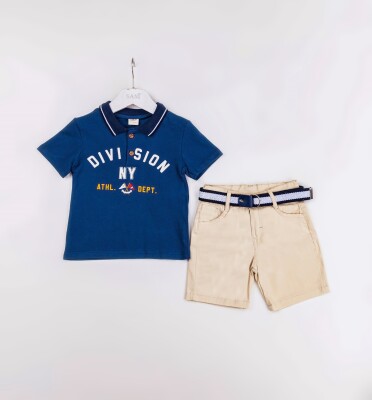 Wholesale Boys 2-Pieces T-shirt and Short Set 2-5Y Sani 1068-2380 Светло-серовато- синий