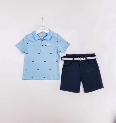 Wholesale Boys 2-Pieces T-shirt and Short Set 2-5Y Sani 1068-2382 Light Blue