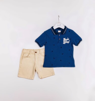 Wholesale Boys 2-Pieces T-shirt and Short Set 2-5Y Sani 1068-2385 Светло-серовато- синий