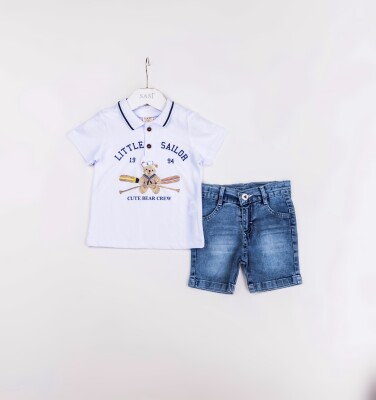 Wholesale Boys 2-Pieces T-shirt and Short Set 2-5Y Sani 1068-9930 White
