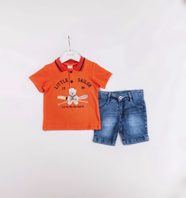 Wholesale Boys 2-Pieces T-shirt and Short Set 2-5Y Sani 1068-9930 Orange