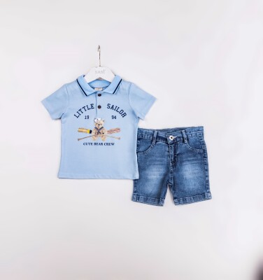 Wholesale Boys 2-Pieces T-shirt and Short Set 2-5Y Sani 1068-9930 Açık Mavi