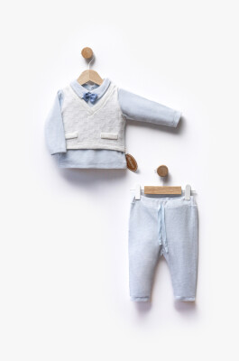 Wholesale Boys' 3-Piece Cardigan Shirt and trousers Set 3-12M Bebbemini 2065-BM-2319 Baby Blue2