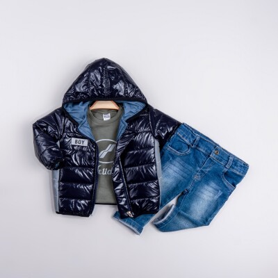 Wholesale Boys' 3-Piece Coat Sweat and Jeans Trousers Set 6-24M Bubbly 2035-2057 Indigo