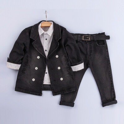 Wholesale Boys 3-Piece Denim Jacket Set with Pants and Shirt 2-5Y Gold Class 1010-2239 - 1