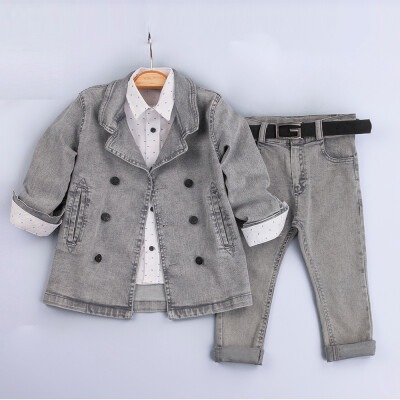 Wholesale Boys 3-Piece Denim Jacket Set with Pants and Shirt 2-5Y Gold Class 1010-2239 - 2