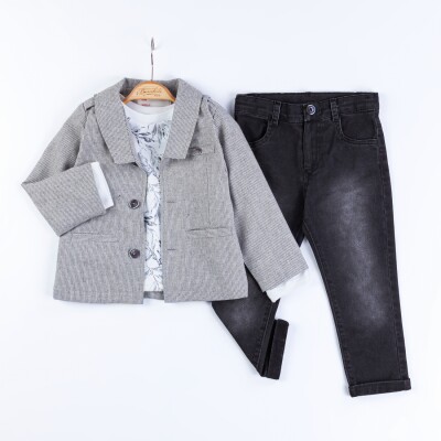 Wholesale Boys 3-Piece Jacket, Badi and Denim Pants Set 1-4Y Bombili 1004-6730 Gray