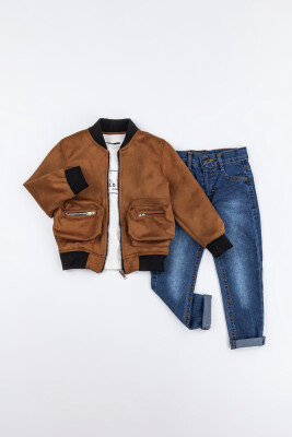 Wholesale Boys 3-Piece Jacket, Body and Denim Pants Set 2-5Y Gold Class 1010-2506 - 2