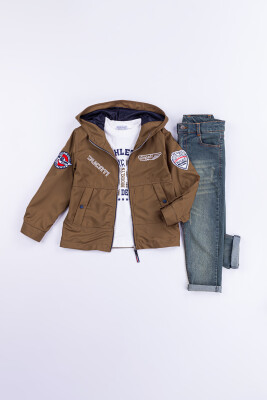 Wholesale Boys 3-Piece Jacket, Body and Denim Pants Set 2-5Y Gold Class 1010-2513 Brown