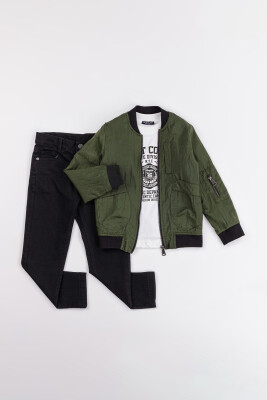 Wholesale Boys 3-Piece Jacket, Body and Denim Pants Set 6-9Y Gold Class 1010-3543 Green