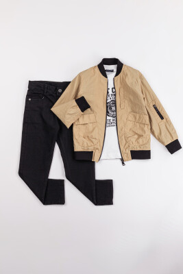 Wholesale Boys 3-Piece Jacket, Body and Denim Pants Set 6-9Y Gold Class 1010-3543 - 2