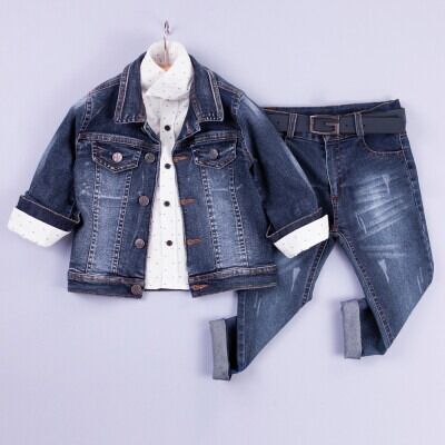 Wholesale Boys 3-Piece Jacket Denim Pants and Shirt Set 6-9Y Gold Class 1010-3242 - 2
