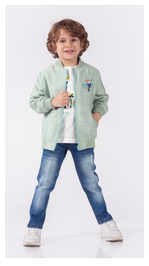 Wholesale Boys 3-Piece Jacket Denim Pants And T-Shirt Set 1-4Y Lemon 1015-9854 - 2