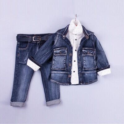 Wholesale Boys 3-Piece Jacket Shirt and Denim Pants Set 2-5Y Gold Class 1010-2208 - 2