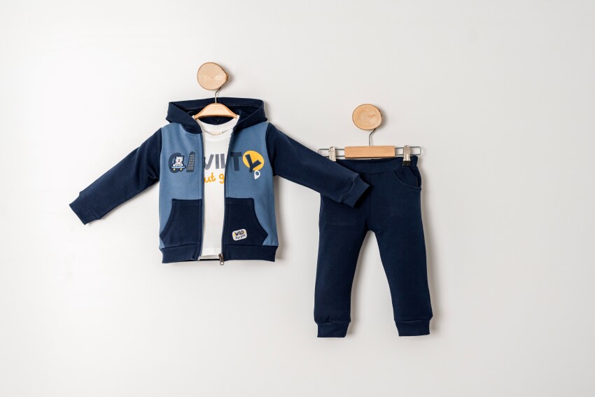 Wholesale Boys' 3-Piece Printed Tracksuit 9-24M Sani 1068-10016 - 1