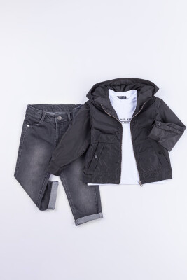Wholesale Boys 3-Piece Raincoat, Bodysuit and Denim Pants Set 6-24M Gold Class 1010-1501 - 2