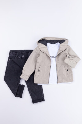Wholesale Boys 3-Piece Raincoat, Bodysuit and Denim Pants Set 6-24M Gold Class 1010-1501 - 3