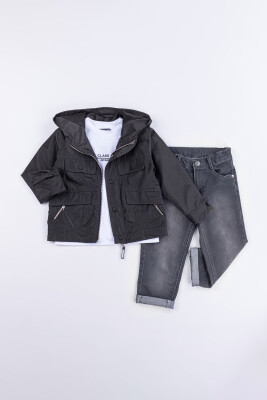 Wholesale Boys 3-Piece Raincoat, Bodysuit and Denim Pants Set 6-9Y Gold Class 1010-3500 - Gold Class (1)