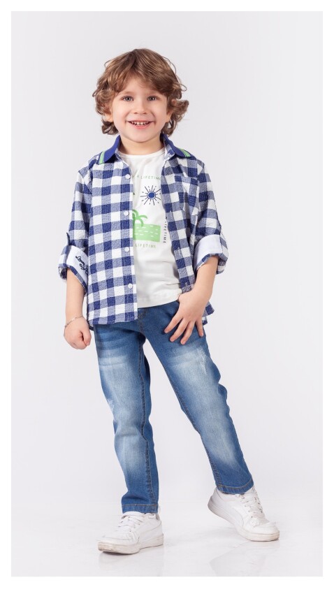  Wholesale Boys 3-Piece Shirt Denim Pants and T-Shirt Set 1-4Y Lemon 1015-9888 - 2