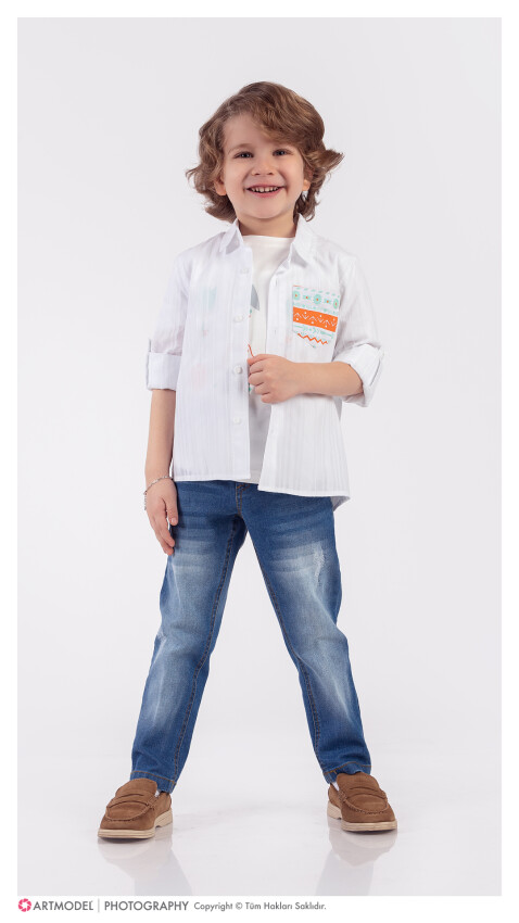 Wholesale Boys 3-Piece Shirt Denim Pants And T-Shirt Set 1-4Y Lemon 1015-9900 - 3