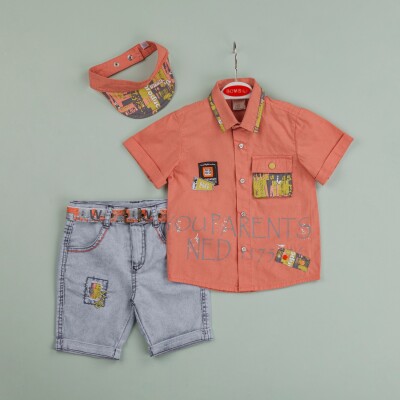 Wholesale Boys 3-Piece Shirt, Denim Shorts and Hat Set 1-4Y Bombili 1004-6475 - 2