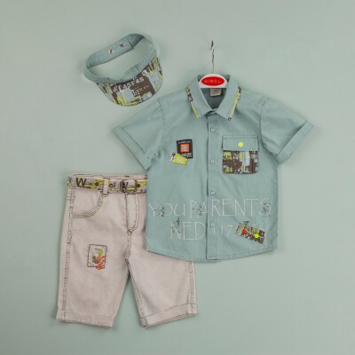 Wholesale Boys 3-Piece Shirt, Denim Shorts and Hat Set 1-4Y Bombili 1004-6475 - 3