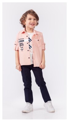 Wholesale Boys 3-Piece Shirt Pants And T-Shirt Set 1-4Y Lemon 1015-9852 Salmon Color 