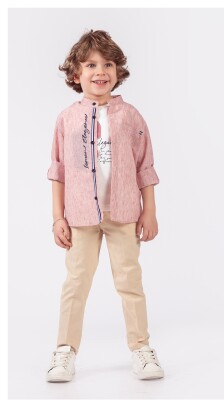 Wholesale Boys 3-Piece Shirt Pants And T-Shirt Set 1-4Y Lemon 1015-9856 Pink
