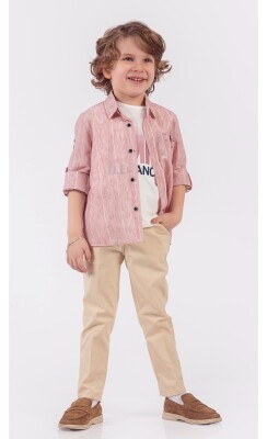 Wholesale Boys 3-Piece Shirt Pants and T-Shirt Set 1-4Y Lemon 1015-9859 Pink