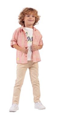 Wholesale Boys 3-Piece Shirt Pants and T-Shirt Set 1-4Y Lemon 1015-9872 Pink
