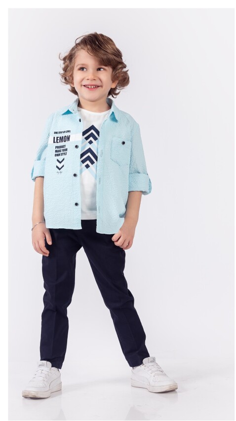 Wholesale Boys 3-Piece Shirt Pants And T-Shirt Set 5-8Y Lemon 1015-9853 - 2