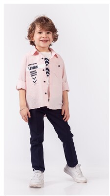 Wholesale Boys 3-Piece Shirt Pants And T-Shirt Set 5-8Y Lemon 1015-9853 Pink