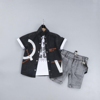 Wholesale Boys 3-Piece Shirt Set with T-Shirt and Denim Shorts 2-5Y Gold Class 1010-2309 - 1
