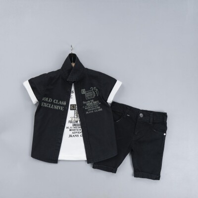 Wholesale Boys 3-Piece Shirt Set with T-Shirt and Denim Shorts 2-5Y Gold Class 1010-2314 - Gold Class (1)
