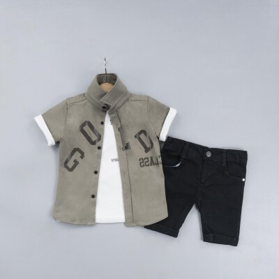 Wholesale Boys 3-Piece Shirt Set with T-Shirt and Shorts 2-5Y Gold Class 1010-2317 - Gold Class (1)