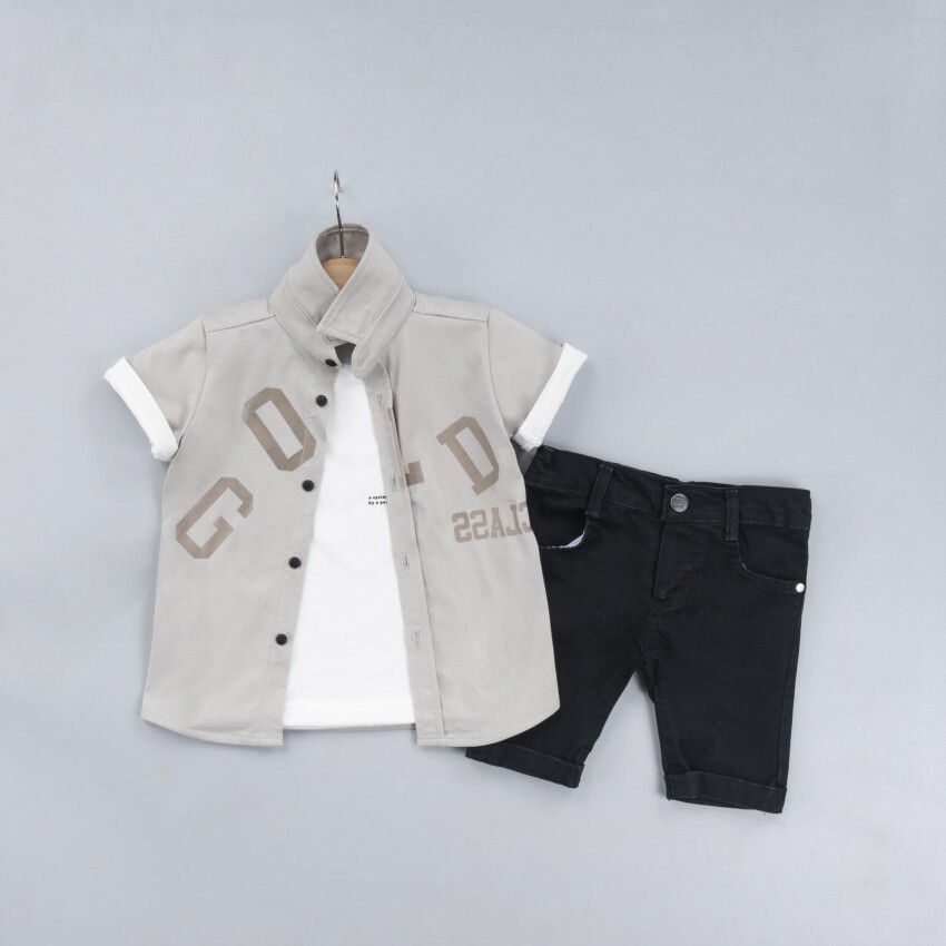 Wholesale Boys 3-Piece Shirt Set with T-Shirt and Shorts 2-5Y Gold Class 1010-2317 - 3