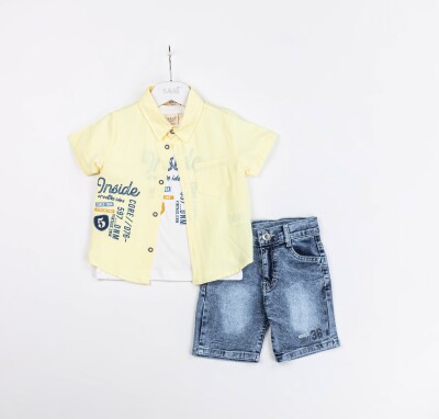 Wholesale Boys 3-Piece Shirt, T-Shirt and Denim Shorts Set 2-5Y Sani 1068-2328 - Sani (1)