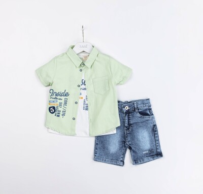 Wholesale Boys 3-Piece Shirt, T-Shirt and Denim Shorts Set 2-5Y Sani 1068-2328 Green