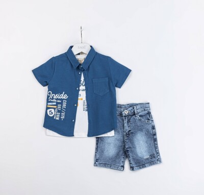 Wholesale Boys 3-Piece Shirt, T-Shirt and Denim Shorts Set 2-5Y Sani 1068-2328 Navy 