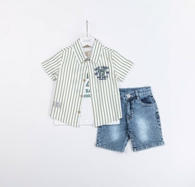 Wholesale Boys 3-Piece Shirt, T-Shirt and Denim Shorts Set 2-5YSani 1068-2309 - Sani (1)