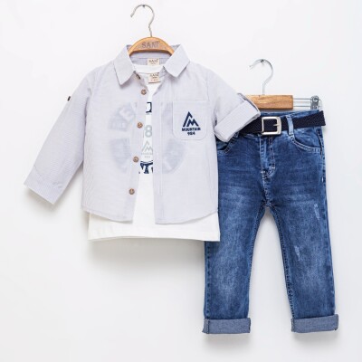 Wholesale Boys 3-Piece Shirt T-Shirt and Pants 2-5Y Sani 1068-2305 - Sani