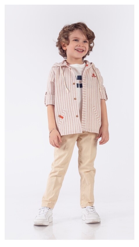 Wholesale Boys 3-Piece Shirt T-Shirt and Pants Set 1-4Y Lemon 1015-9864 - 2